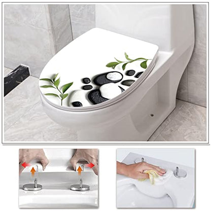 White Plastic Quick Release Toilet Seat - Oval Shape, Top Fixing with Adjustable Hinges, Easy Clean, Seagull and Starfish Design - One Size - color: Black Stone