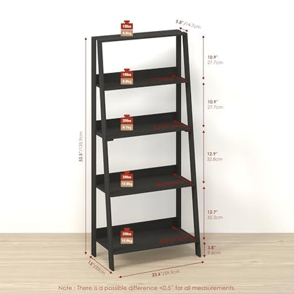 Narita Ladder Shelf, 5-Tier Bookshelf, Freestanding Bookcase Storage Rack Organizer, for Home Office, Living Room, Bathroom, Ebony - color: Ebony