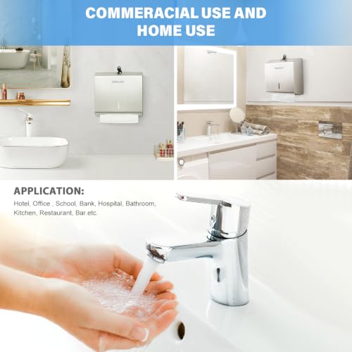 Gorlary Commercial Paper Towel Dispenser Wall Mount, Silver, Lockable | C-Fold Multifold Trifold Hand Paper Towel Dispenser, Brushed Stainless Steel Tissue Holder for Bathroom, Office - color: Medium-silver