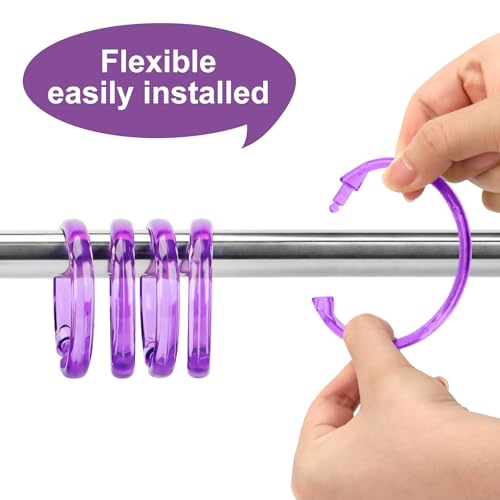 Purple Shower Curtain Hooks - 12 Pcs Circular Plastic Shower Curtain Rings for Bathroom - O Shaped Transparent Purple Shower Hooks Rings for Shower Curtain Rod - color: Transparent Purple
