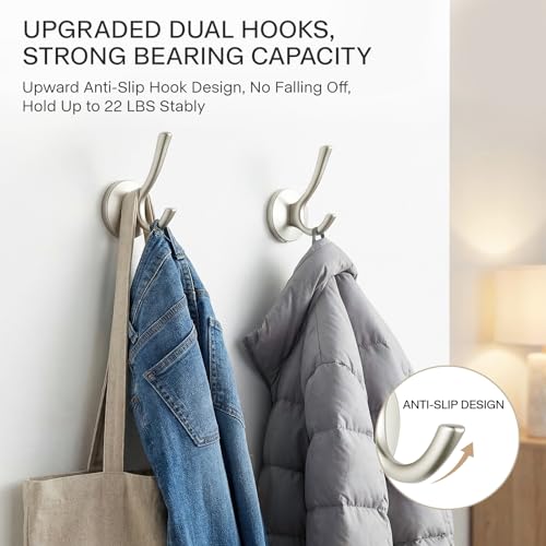 Matte Silver Towel Hooks 4 Pack, Heavy Duty Zinc Alloy Double Prong Coat Robe Hooks, Wall Mounted Towel Hooks for Bathroom, Kitchen, Closet, Garage, Entryway (195silver) - color: Brushed silver