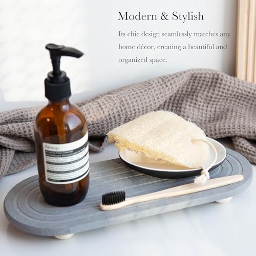 Instant Dry Sink Caddy Organizer – Water Absorbing Stone Tray for Kitchen Bathroom Countertop, Fast Drying Sink Caddy (with Wooden Feet and Natural Loofah, Gray) - color: Gray