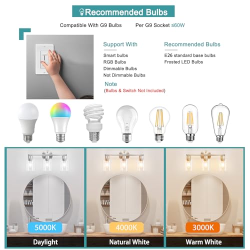 Bathroom Light Fixtures 3-Light Bathroom Vanity Light Brushed Nickel | Stainless steel body, Clear glass shade, E26 scoket, Anti-rust, Easy to install, Vanity lighting fixtures, Over mirror, 18 in - color: Brushed Nickel, size: 3 Light
