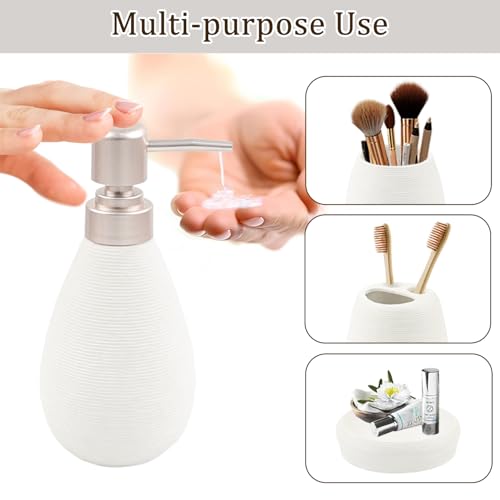 CERBIOR Bathroom Accessories Set,4 PCS Ceramic Bath Accessory,White | Includes Toothbrush Holder, Toothbrush Cup, Soap Dish for Decorative Countertop and Housewarming Gift - style: White