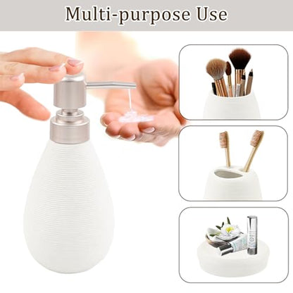 CERBIOR Bathroom Accessories Set,4 PCS Ceramic Bath Accessory,White | Includes Toothbrush Holder, Toothbrush Cup, Soap Dish for Decorative Countertop and Housewarming Gift - style: White