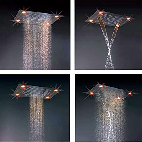 Cascada Classic Design 31 Inch (600mmx800mm) Large Rain Shower Set with Waterfall LED Rectangle recessed ceiling-mount 4 Function shower head (Rose Gold) - color: Rose Gold