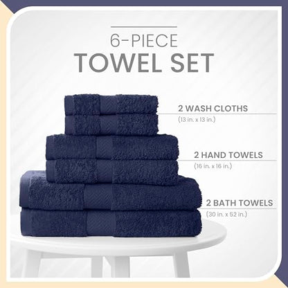 Martex 6-Piece 100% Ringspun Cotton Towel Set, Dark Blue | Quick Dry, Super Absorbent & Soft, Lightweight, 2 Bath, 2 Hand, 2 Wash Cloths - color: Dark Blue