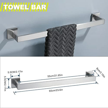 Brushed 4-Piece Bathroom Hardware Set Premium Stainless Steel Bath Towel Bar Sets Wall Mounted Bathroom Toilet Paper Holder with Shelf Set, 23.6 Inch - color: Brushed Nickel, size: 4-Pieces Set-B