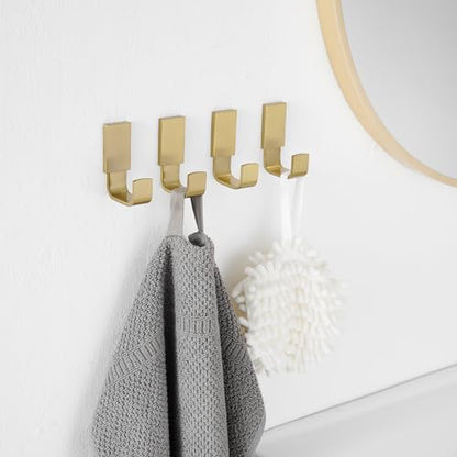Brass Towel Hook, Bathroom Robe Coat Clothes Hook, Brushed Gold 4 Pack | Wall Mounted with Screws for Bathroom, Kitchen, Hotel, Garage, Laundry, Square Coat and Hat Hooks, Rustproof & High Quality - color: Brushed Gold, size: 4 Pack