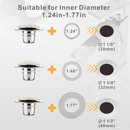 WELLUP Bathroom Sink Stopper,Sink Drain Stopper Pop Up Strainer Brushed | 2 Pack Brushed Sink Stopper Replacement,Bathroom Sink Drain Stopper with Hair Catcher,Fit 1 1/8"-1 1/2",Anti-Clogging Design - color: Brush