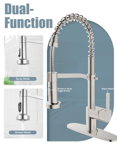 Kitchen Faucet Soap Dispenser,Faucet for Kitchen Sink, Kitchen Sink Faucets with Pull Down Sprayer and Dual Function Spray Head,RV Sink Faucet with Deck Plate,Nickel Brushed - color: B-Brushed Nickel, style: Classic