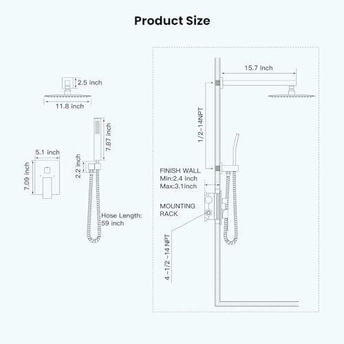 gotonovo Rainfall Bathroom Shower System Rain Shower Head and Handle Set Wall Mounted Shower Complete Combo Solid Brass Pressure Balancing Shower Mixer Valve 12 Inch Oil Rubbed Bronze - color: Oil Rubbed Bronze, size: 12 Inch