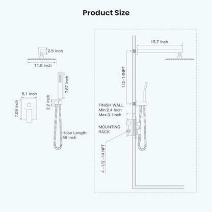 gotonovo Rainfall Bathroom Shower System Rain Shower Head and Handle Set Wall Mounted Shower Complete Combo Solid Brass Pressure Balancing Shower Mixer Valve 12 Inch Oil Rubbed Bronze - color: Oil Rubbed Bronze, size: 12 Inch