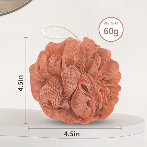 Rnoafmu Shower Loofah Bath Sponge, 60G Loofah Exfoliating Body Scrubber, 4 Color Mesh Shower Pouf Balls for Body Wash (Yellow Red Green Blue) - color: Yellow Red Green Blue