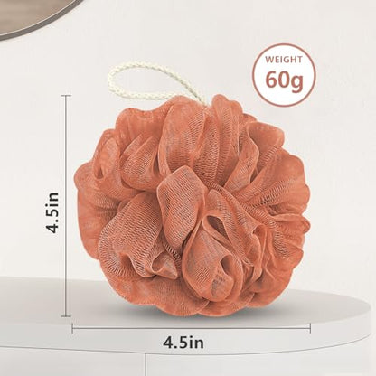 Rnoafmu Shower Loofah Bath Sponge, 60G Loofah Exfoliating Body Scrubber, 4 Color Mesh Shower Pouf Balls for Body Wash (Yellow Red Green Blue) - color: Yellow Red Green Blue