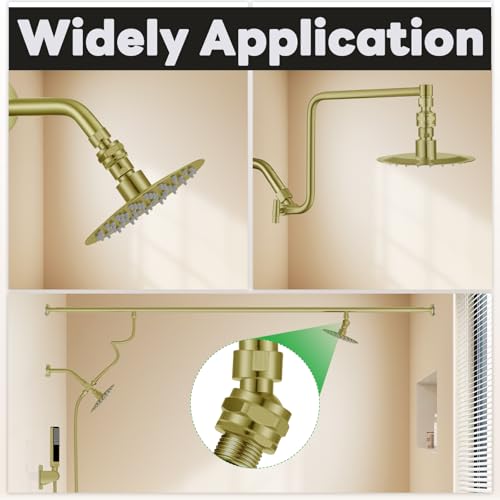 Shower Head Swivel Ball Adapter Brass Adjustable Shower Arm Connector Universal Showering Component Shower Arm Extension- Brushed Gold - color: brushed gold
