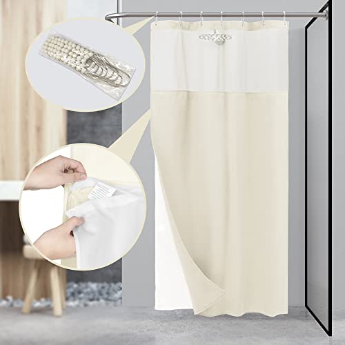 N&Y HOME Stall Waffle Weave Shower Curtain with Snap-in Liner Cream 36x72 | 12 Hooks & Snap on Fabric Liner, Washable, Mesh Window, Hotel Style, 36 x 72 Small Shower Stall Size Curtain Set for Bathroom - color: Cream, size: 36"W x 72"L (Pack of 1)