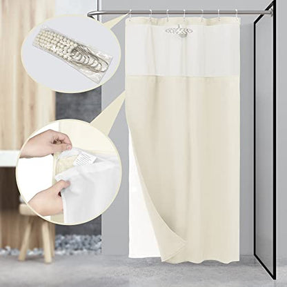 N&Y HOME Stall Waffle Weave Shower Curtain with Snap-in Liner Cream 36x72 | 12 Hooks & Snap on Fabric Liner, Washable, Mesh Window, Hotel Style, 36 x 72 Small Shower Stall Size Curtain Set for Bathroom - color: Cream, size: 36"W x 72"L (Pack of 1)