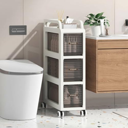 Bathroom Storage with Drawers, 7.87" Wide Slim Storage Cabinet | Narraw Cart with Wheels for Small Spaces Kitchen Office Bedroom Dinning Room Under Desk, 26" Tall - size: 20x41x65 cm