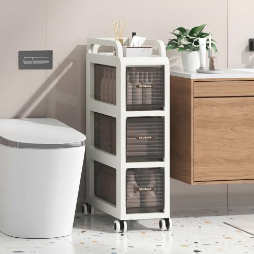 Bathroom Storage with Drawers, 7.87" Wide Slim Storage Cabinet | Narraw Cart with Wheels for Small Spaces Kitchen Office Bedroom Dinning Room Under Desk, 26" Tall - size: 20x41x65 cm