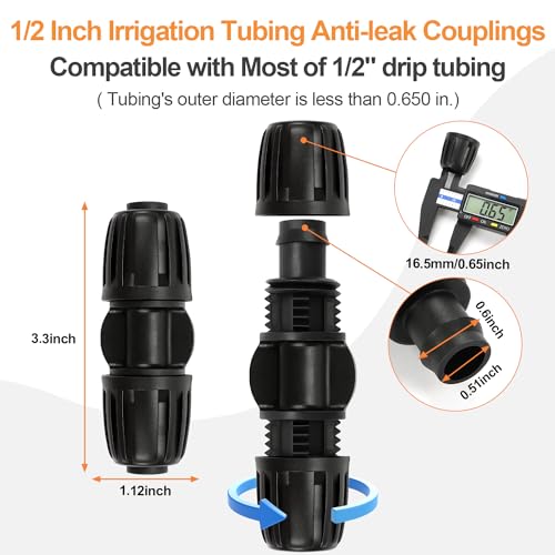 21 Pieces1/2 Inch Drip Irrigation Fittings Kit, 1/2'' Drip Line Barbed Locked Connectors for 1/2 Inch Irrigation Tubing (1/2" ID x 0.650" OD) Coupling Tee Elbow Plug Valve Faucet Adapter - size: 1/2" Fittings Kit 21 Pcs