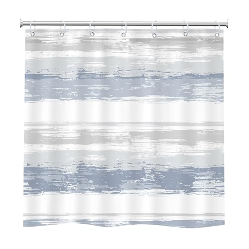 Abstract Blue Short Small Modern White Gray Bathroom Shower Curtain Set | 40Wx36H Striped Geometric design, waterproof HD print with fast-drying fabric and 12 hooks. - color: A1-blue Grey, size: 40"W x 36"L (Pack of 1)