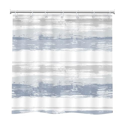 Abstract Blue Short Small Modern White Gray Bathroom Shower Curtain Set | 40Wx36H Striped Geometric design, waterproof HD print with fast-drying fabric and 12 hooks. - color: A1-blue Grey, size: 40"W x 36"L (Pack of 1)