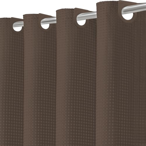Inhousolu No Hook Shower Curtain with Removable Snap-in Liner, Waffle Weave 230 GSM Polyester, Weighted Hem, Water Repellent Washable, 72 x 72 Inch, Brown - color: Brown, size: 72"W x 72"L (Pack of 1)
