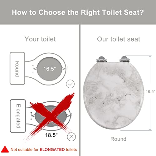 Angol Shiold ROUND Toilet Seat Molded Wood 16.5"(Gray Marble) | Quiet Close Quick Release Metal Hinges, Adjustable Fit for Standard Round Toilets, Easy to Install&Clean - color: Gray Marble-Round, size: Round-16.5“