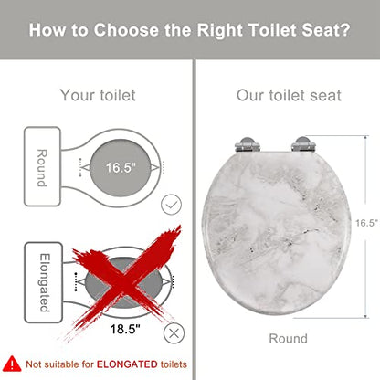 Angol Shiold ROUND Toilet Seat Molded Wood 16.5"(Gray Marble) | Quiet Close Quick Release Metal Hinges, Adjustable Fit for Standard Round Toilets, Easy to Install&Clean - color: Gray Marble-Round, size: Round-16.5“