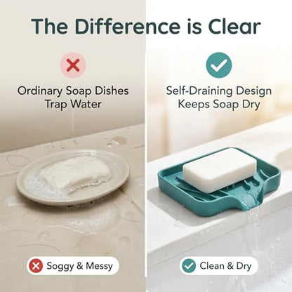 Self Draining Soap Dish with Drain Spout - Bar Soap Holder for Bathroom & Kitchen Sink - Flexible Non-Slip Silicone Soap Holder for Bar Soap, Sponge & Scrubber – 3 Pack - size: 3 Pack