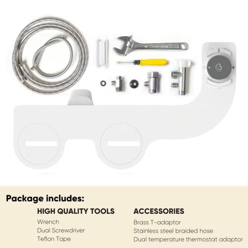 Revolution Plus (Warm Water). Bidet Attachment for toilet. Luxury design, Bathroom bidet sprayer for toilet, non electric, dual nozzle, feminine wash, self cleaning. Tokyo Platinum.