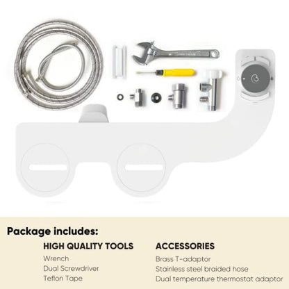 Revolution Plus (Warm Water). Bidet Attachment for toilet. Luxury design, Bathroom bidet sprayer for toilet, non electric, dual nozzle, feminine wash, self cleaning. Tokyo Platinum.