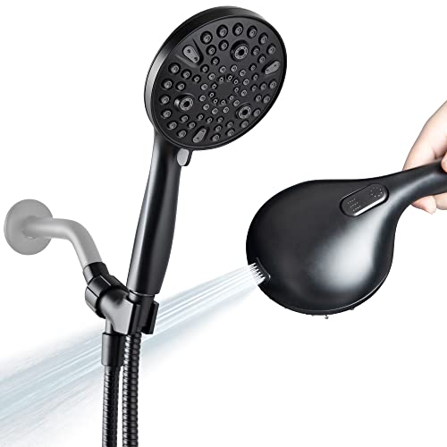Shower Head with Handheld,High Pressure, 10 Spray Modes, Black | High Pressure Shower Head With 10 Spray Modes, Stay Clean Nozzles, Power Wash for Tub, Tile & Pets, Long 5 ft Hose - color: Black