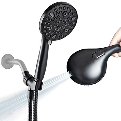 Shower Head with Handheld,High Pressure, 10 Spray Modes, Black | High Pressure Shower Head With 10 Spray Modes, Stay Clean Nozzles, Power Wash for Tub, Tile & Pets, Long 5 ft Hose - color: Black