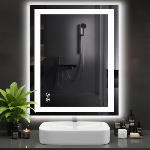 LED Bathroom Mirror with Lights, 40x32 Inch Wall Mount Vanity Mirror for Over Sink with Anti-Fog, 3 Colors Brightness, Backlit + Front Lit, Memory Function, Shatterproof and Tempered Glass - color: Led-white Rect, size: 40"L x 32"W