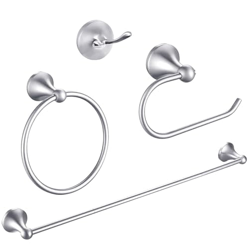 Brushed Nickel Bathroom Hardware Set Wall Mounted Brushed Nickel Accessories Set 4 Pieces Bathroom Hardware Set, 23.6 inch Towel Bar | Towel Hook | Toilet Paper Holder | Hand Towel Holder - color: Nickel