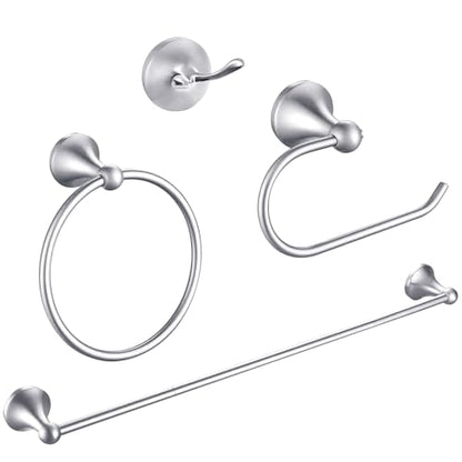 Brushed Nickel Bathroom Hardware Set Wall Mounted Brushed Nickel Accessories Set 4 Pieces Bathroom Hardware Set, 23.6 inch Towel Bar | Towel Hook | Toilet Paper Holder | Hand Towel Holder - color: Nickel