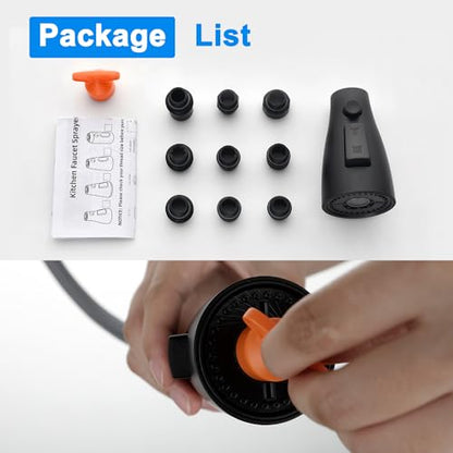 [Upgraded] GORDEE Kitchen Faucet Sprayer Head Replacement, 3-Function(Stream/Spray/Blade) Sprayer Spout Nozzle w/Check Valve, 1.8 GPM, 9 Adapters to Fit Most Standards of Faucets, Matte Black - color: N1 New 3-function Matte Black