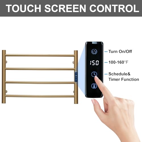 Electric Towel Rack with Voice Control for Alexa & Google Home,TUYA - Wall-Mounted Bathroom Heating Towel Warmer,Plug-in,Stainless Steel Material,16.54x23.62x5.51 in,Gold，4 Bars - color: Gold With Wifi, size: 4 Bar