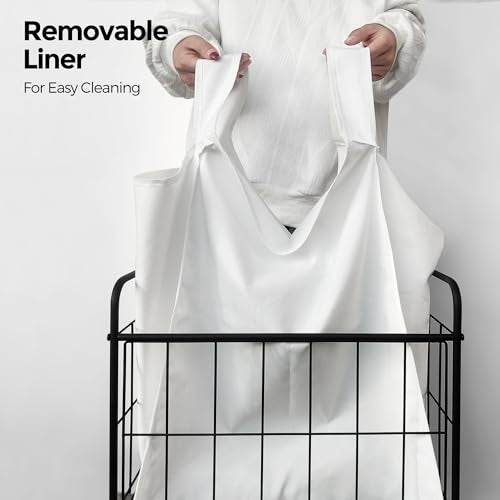 90L Laundry Hamper with Wheels, Laundry Basket with Handle and Liner Bag | Lockable Casters; Reinforced Frame; Breathable Fabric; Space-Efficient Design - color: White, size: 90L-1 Section