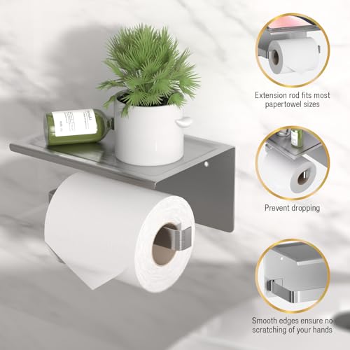 HITSLAM Brushed Nickel Toilet Paper Holder with Phone Shelf, Adhesive or Screw Wall Mount Toilet Paper Roll Holder, Rustproof Stainless Steel Toilet Tissue Holder for Bathroom, Kitchen - color: Brushed Nickel
