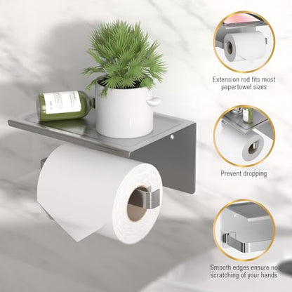 HITSLAM Brushed Nickel Toilet Paper Holder with Phone Shelf, Adhesive or Screw Wall Mount Toilet Paper Roll Holder, Rustproof Stainless Steel Toilet Tissue Holder for Bathroom, Kitchen - color: Brushed Nickel