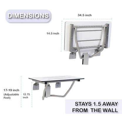 Folding Shower Chair for Elderly and Disabled | ADA Folding Shower Seat Wall Mounted Holds up to 400 lbs | Phenolic Resin Shower Chair for Inside Shower 304 Stainless Steel | 34.5”x16” - size: 34.5 x 16
