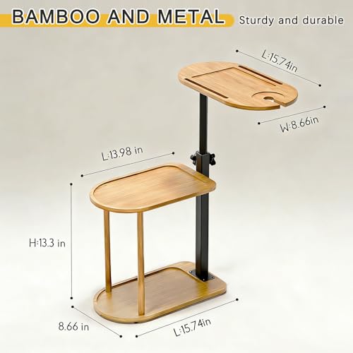 3-Tier Freestanding Bathtub Tray Table, Bamboo Swivel Bathtub Side Table with Height Adjustable Design, Standing Bath Tray for Tub Against Wall, Bathroom Organizer for Luxury Home Spa (Natural) - color: Natural
