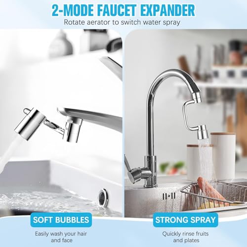 U Shape Faucet Extender - 360° Rotatable Universal Faucet Aerator, 2 Water Modes, Suitable for Bathroom Sink & Kitchen Sink, Easy Install