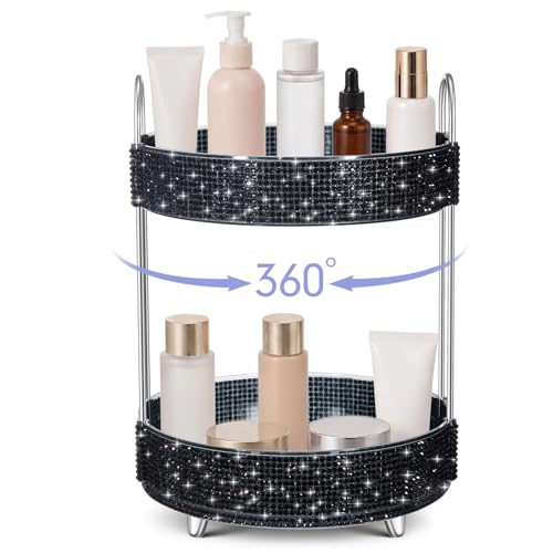 360 Rotating Rhinestone Perfume Organizer,2 Tiers,Resin Diamond,Black - color: Black, size: 2 Tiers, style: Resin Diamond