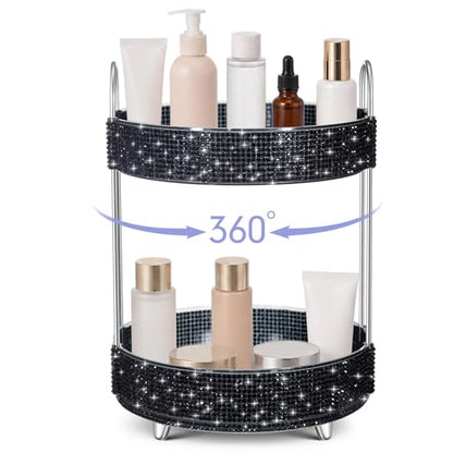 360 Rotating Rhinestone Perfume Organizer,2 Tiers,Resin Diamond,Black - color: Black, size: 2 Tiers, style: Resin Diamond