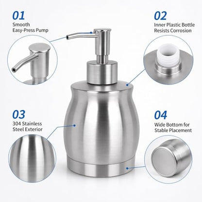 Stainless Steel Countertop Soap Dispenser Liquid Bottle and Pump, Suitable for Various Places Such as Kitchen and Bathroom (Brushed Nickel, 390 ml/13 oz) - color: Silver, size: 390ml