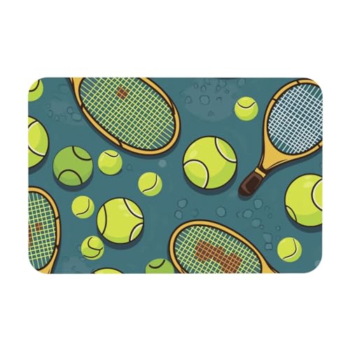 Stone Bath Mat Tennis Racquets And Tennis Balls Diatomaceous Earth Shower Mat Super Absorbent Non-Slip Bath Mats for Bathroom Floor Mats Thin Quick Dry Shower Rug, Easy to Clean, 23.6" x 15.7"